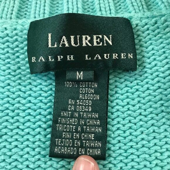 Lauren Ralph Lauren Women Light Blue Knitted Pullover V-Neck Sweater Medium - Picture 4 of 8